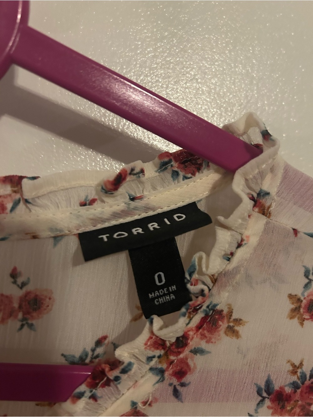 torrid Ivory Floral Ruffle Neck Blouse with Red and Pink Blooms